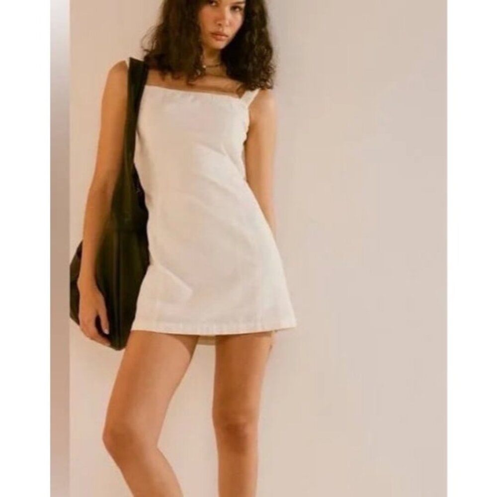 Free People Close To Heart Ivory Linen Blend Tie Back Mini Dress Size Large
